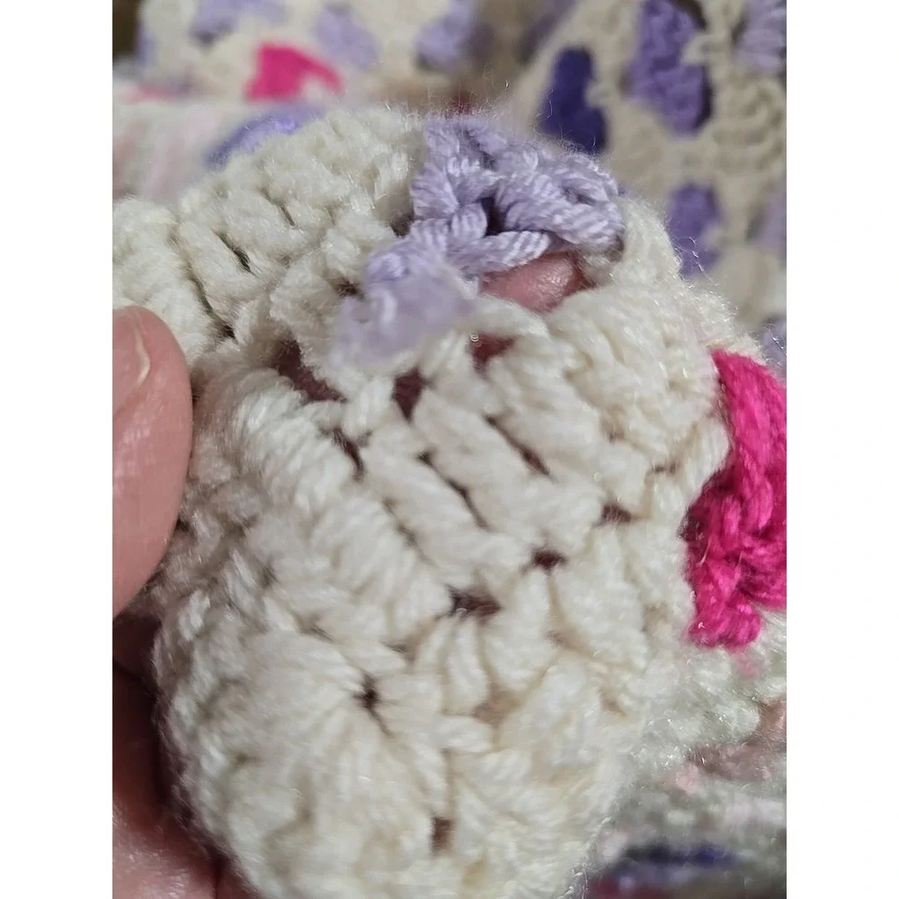 Handmade Afghan Crochet Multicolor Hearts Throw Grannycore Valentine's Day